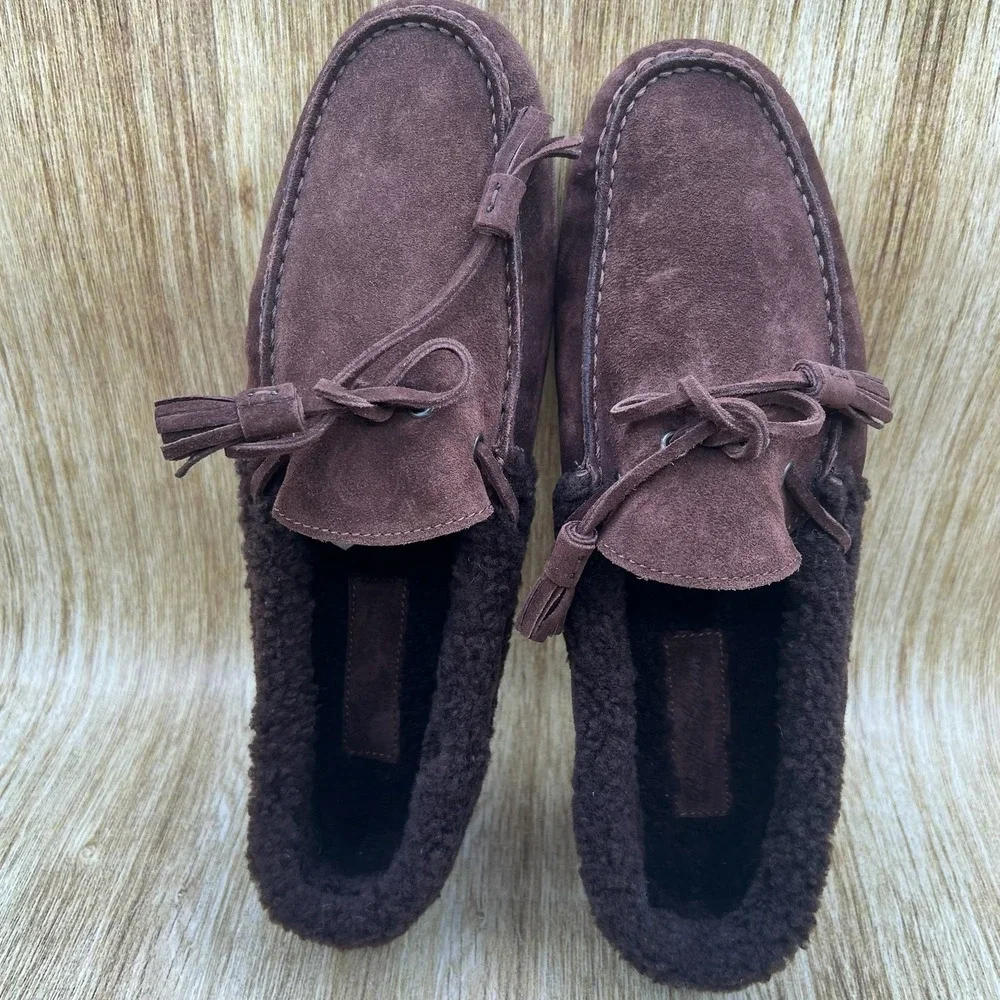 Ralph Lauren Purple Label Harold Tassel Shearling Loafers Men's 10 D Brown Suede